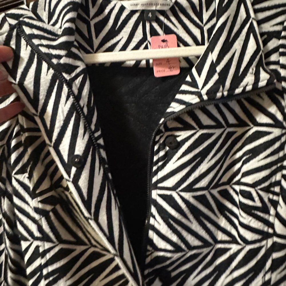 Diane Von Furstenberg Black and White Geometric Teddy Jacket